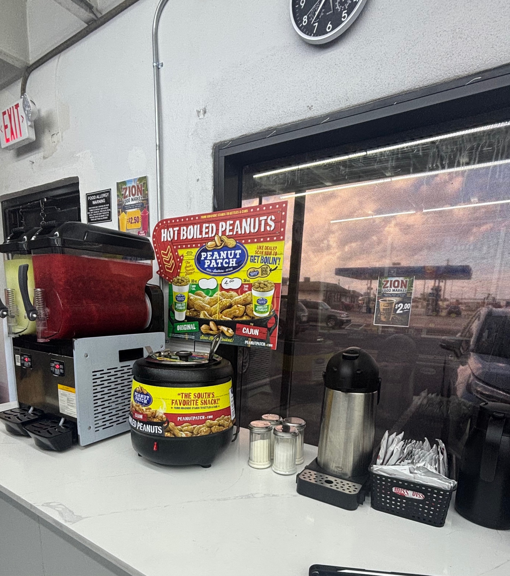 Hot boiled peanuts, slushies & coffee